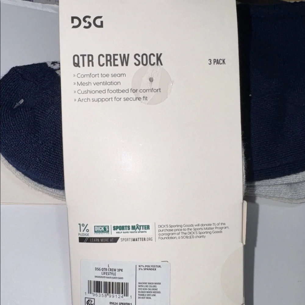 6 pairs DSG socks women’s large unisex navy gray cream NEW crew sock